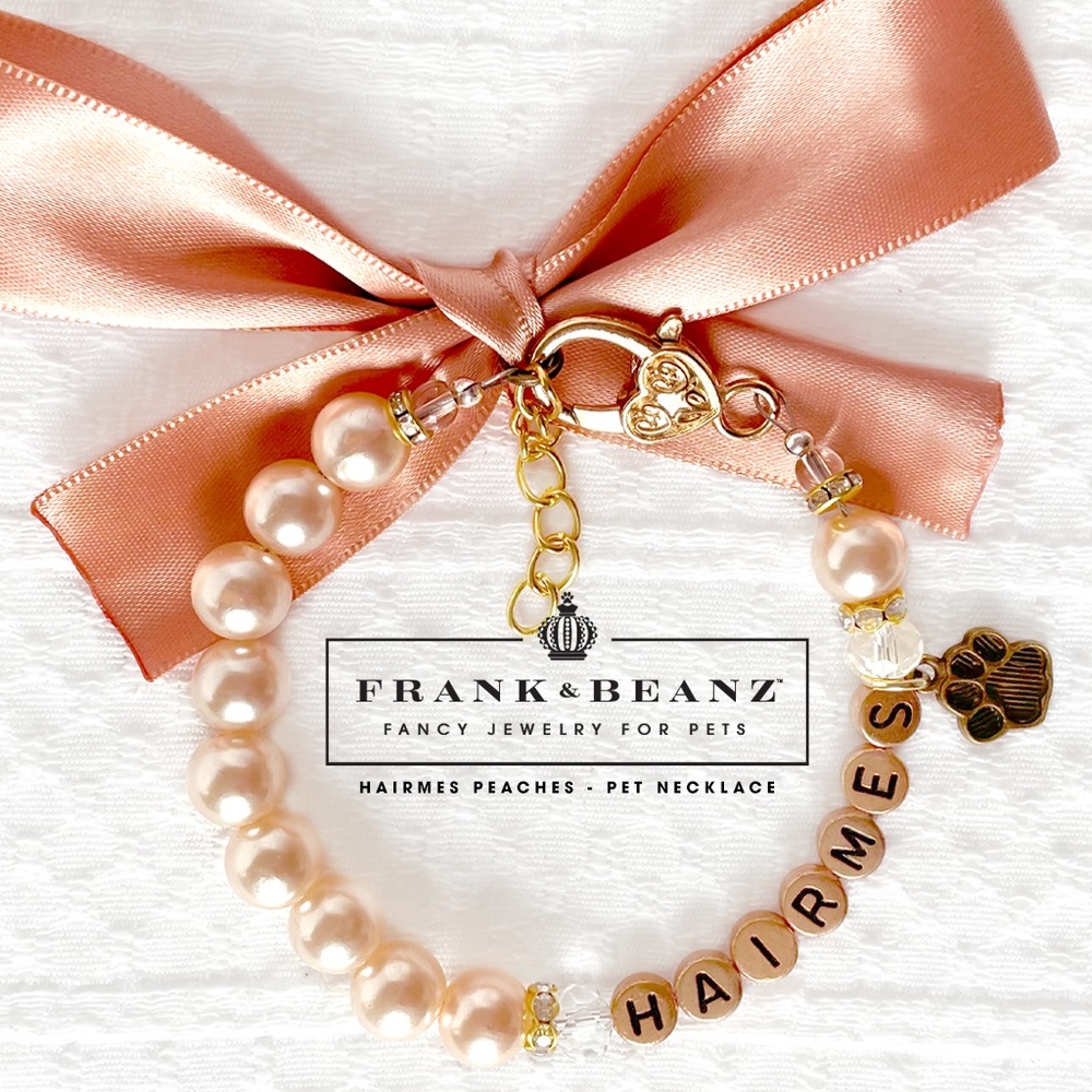 Handmade Dog Necklace Dog Paw Hairmes Peach Pearl Luxury Pet Jewelry